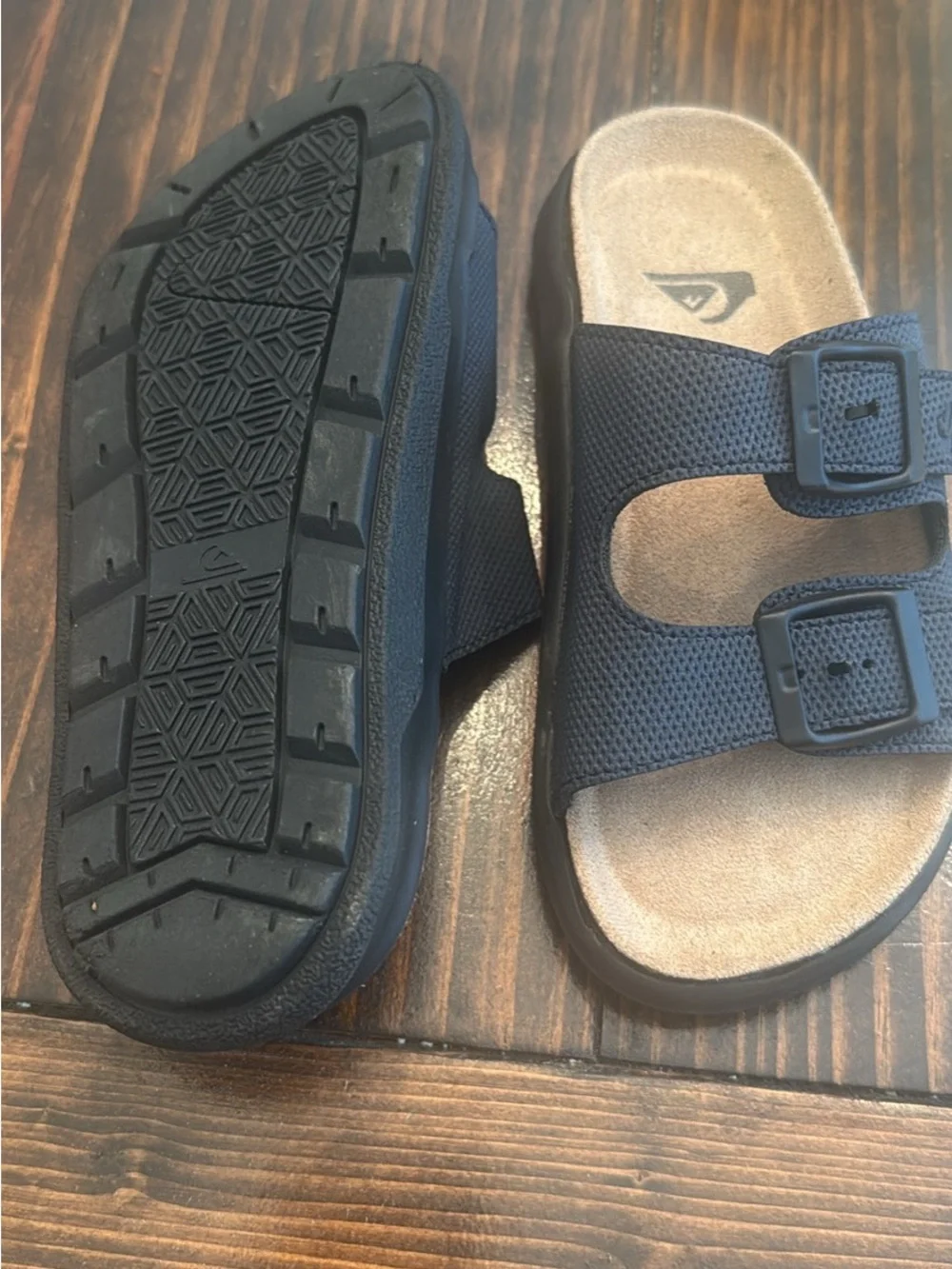 Kids Navy Double-Strap Adjustable Slide Sandals